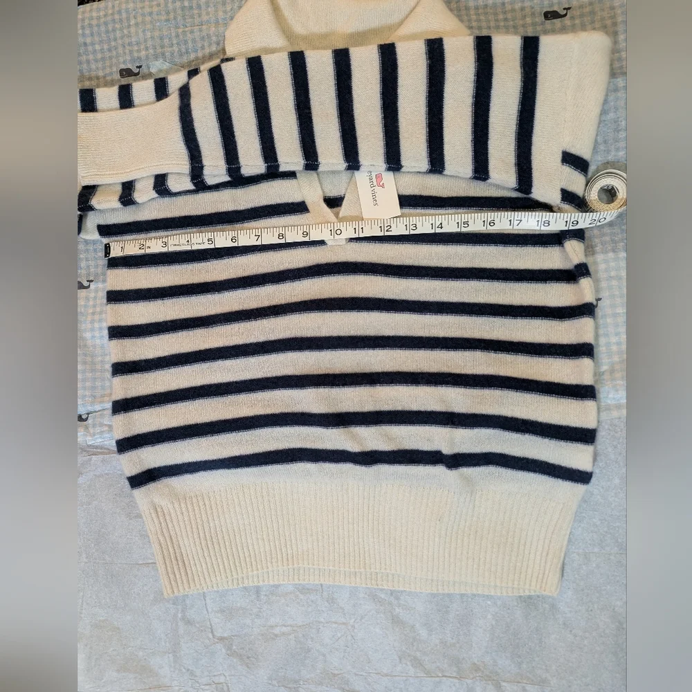 Vineyard Vines Cream and Black Striped V-Neck Sweater - Picture 7 of 10
